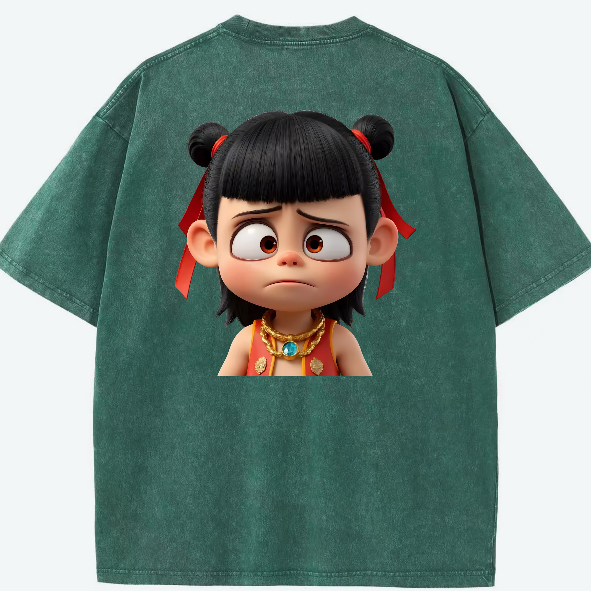 （画像用） Ne Zha 2 ナタ 魔童の大暴れ 綿100% ヴィンテージ風 半袖Tシャツ（背面プリント）